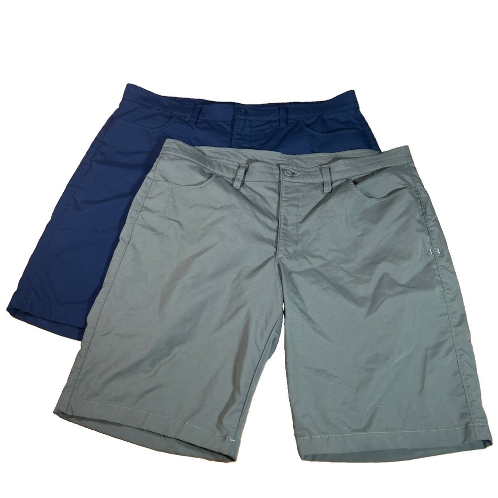 Lot Of 2 Under Armour Tech Golf Shorts Men's 40 Gray Blue Loose Fit Heatgear